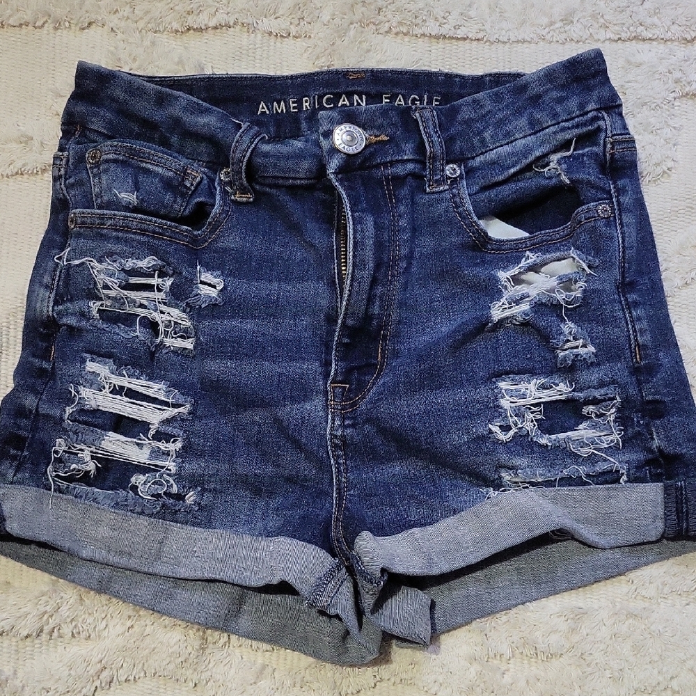 American Eagle Outfitters Women's Distressed Blue Denim Shorts